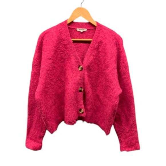 Madewell Sweaters - Madewell Women’s L Pink Fuzzy Cardigan Button Front Alpaca Wool Blend Sweater